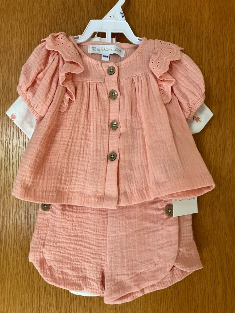 Rachel Zoe Peachy Pink Ruffled Four-Piece 6-9M Baby Outfit